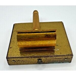 Vintage Gillette Tech Razor with brass box  Gold Color